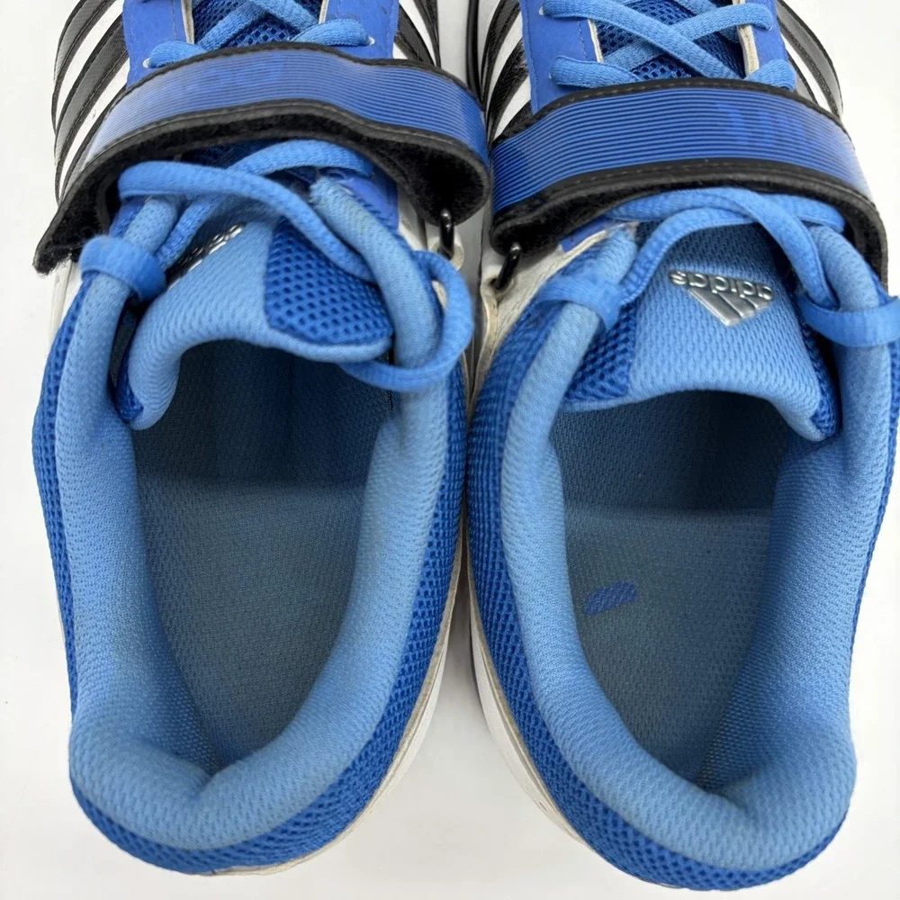 Adidas Mens 11 Powerlift 2 Weightlifting Shoes Blue & White w/ Black 3-Stripes